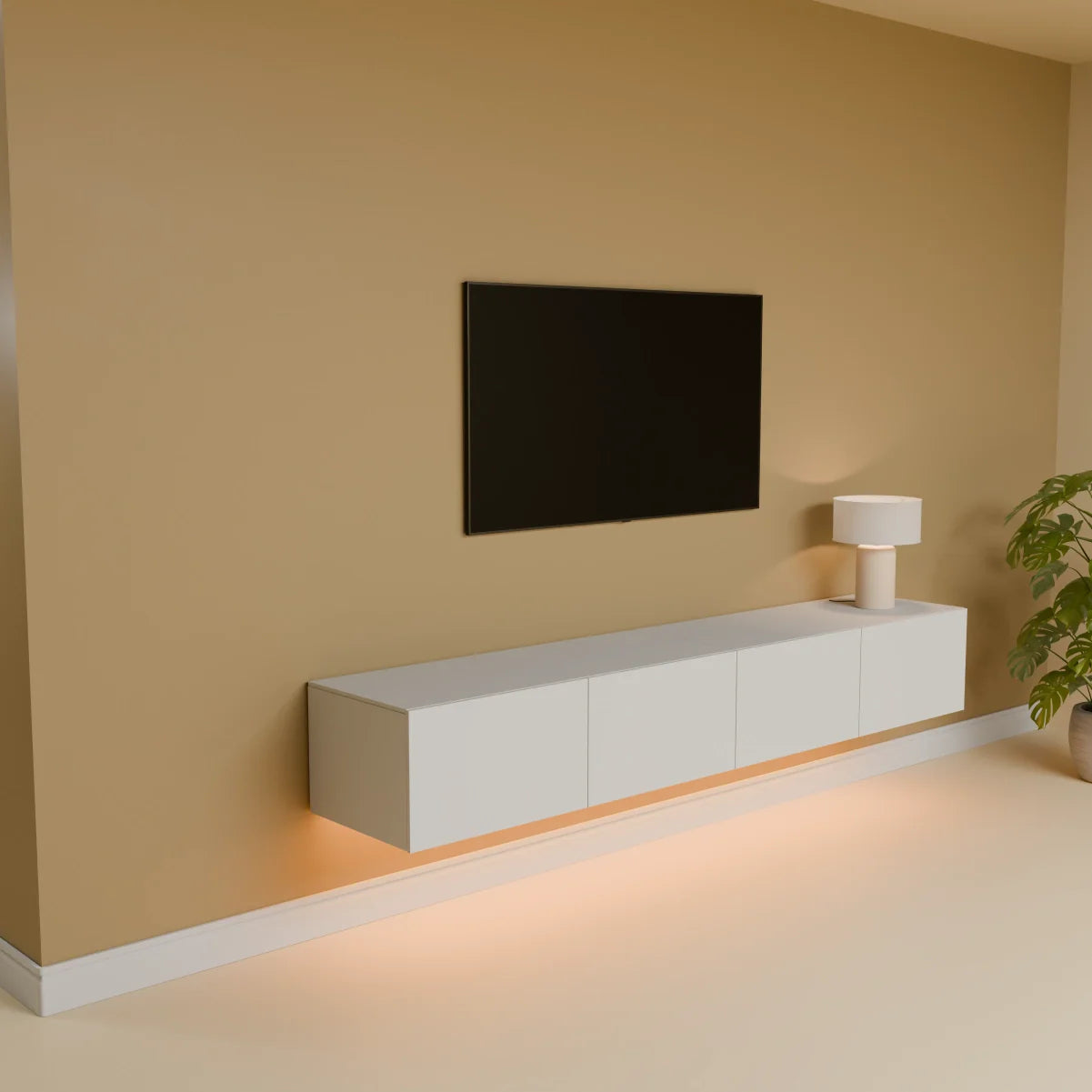 Mora TV Bord Møbel | Væghængt / Fritstående | 200 cm Hvid