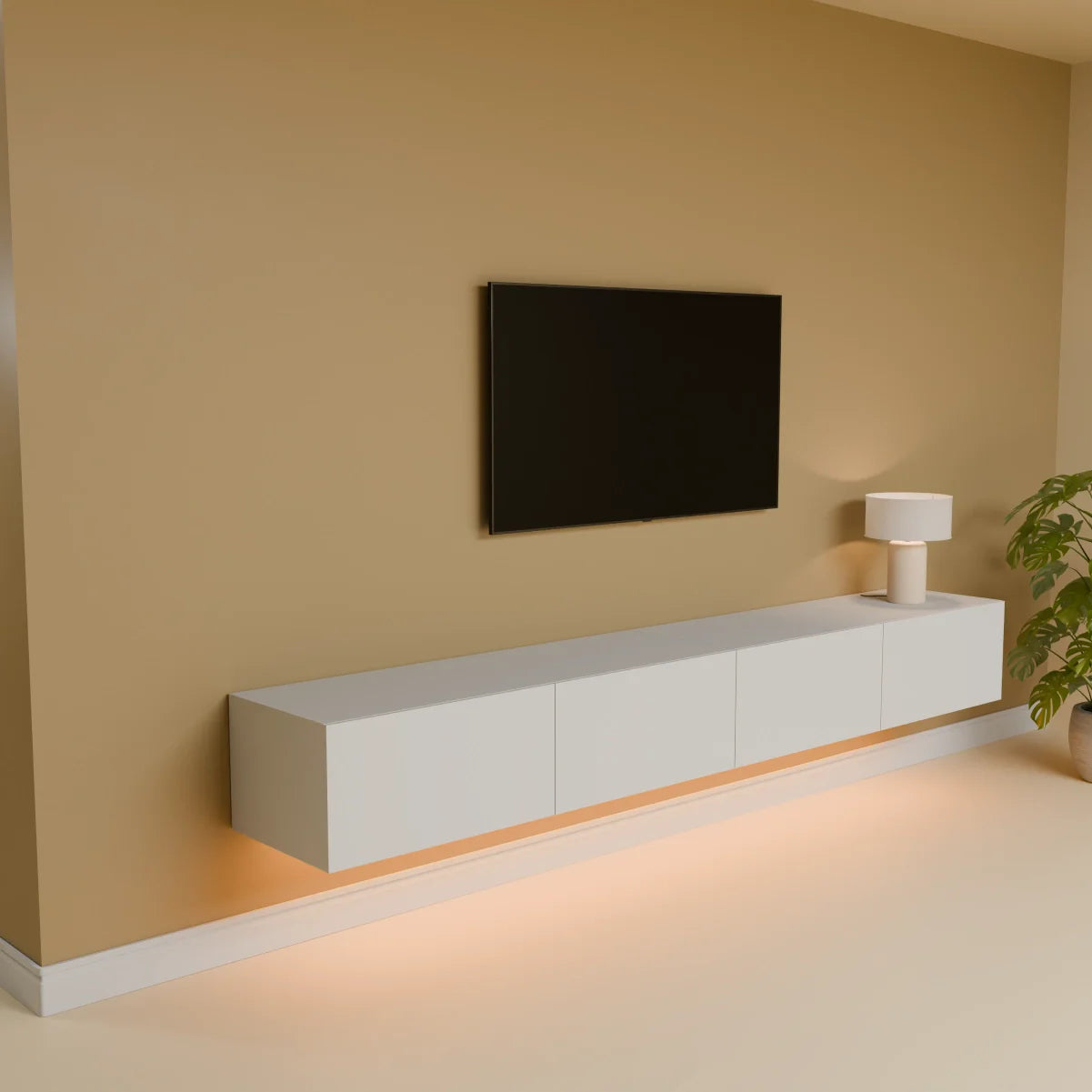 Mora TV Bord Møbel | Væghængt / Fritstående | 240 cm Hvid