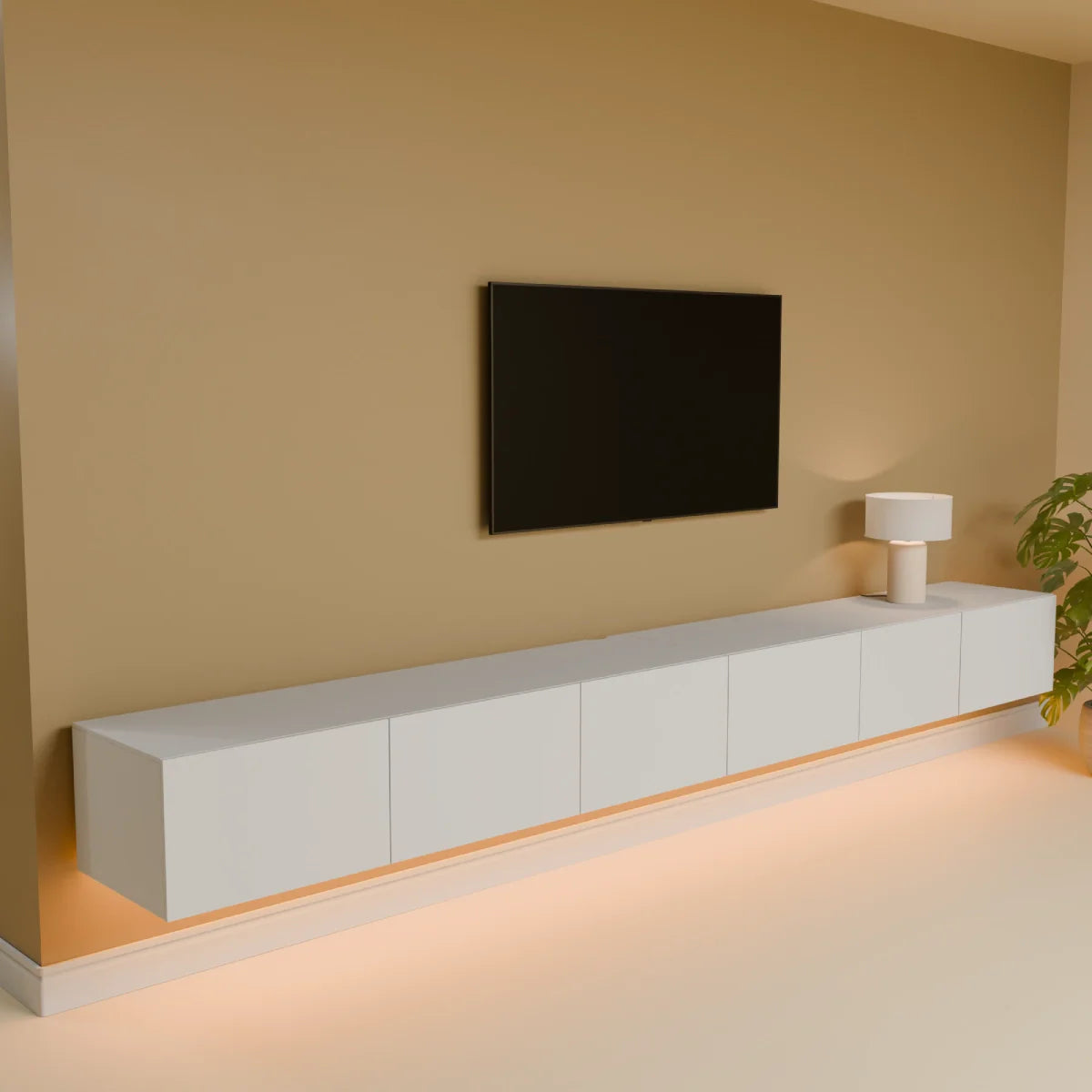 Mora TV Bord Møbel | Væghængt / Fritstående | 300 cm Hvid