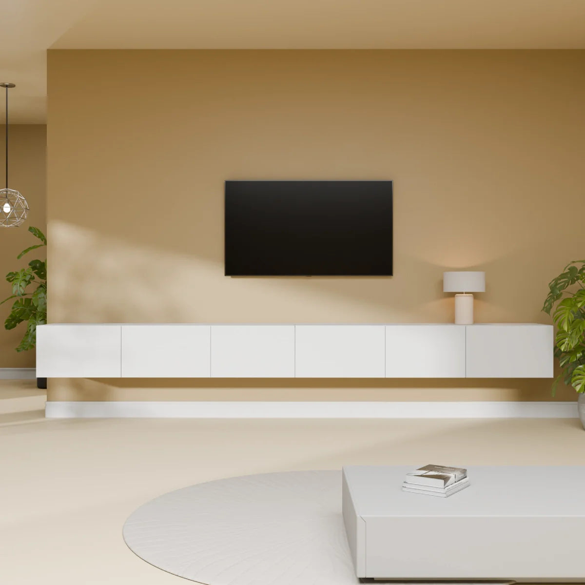Mora TV Bord Møbel | Væghængt / Fritstående | 300 cm Hvid