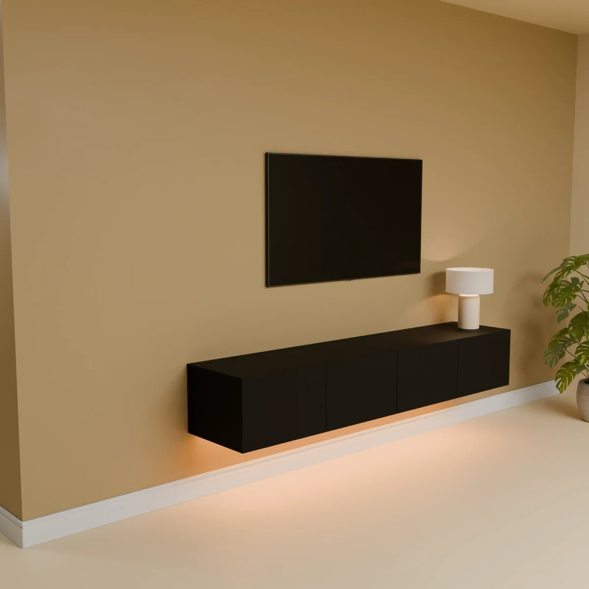 Mora TV Bord Møbel | Væghængt / Fritstående | 180 cm Sort