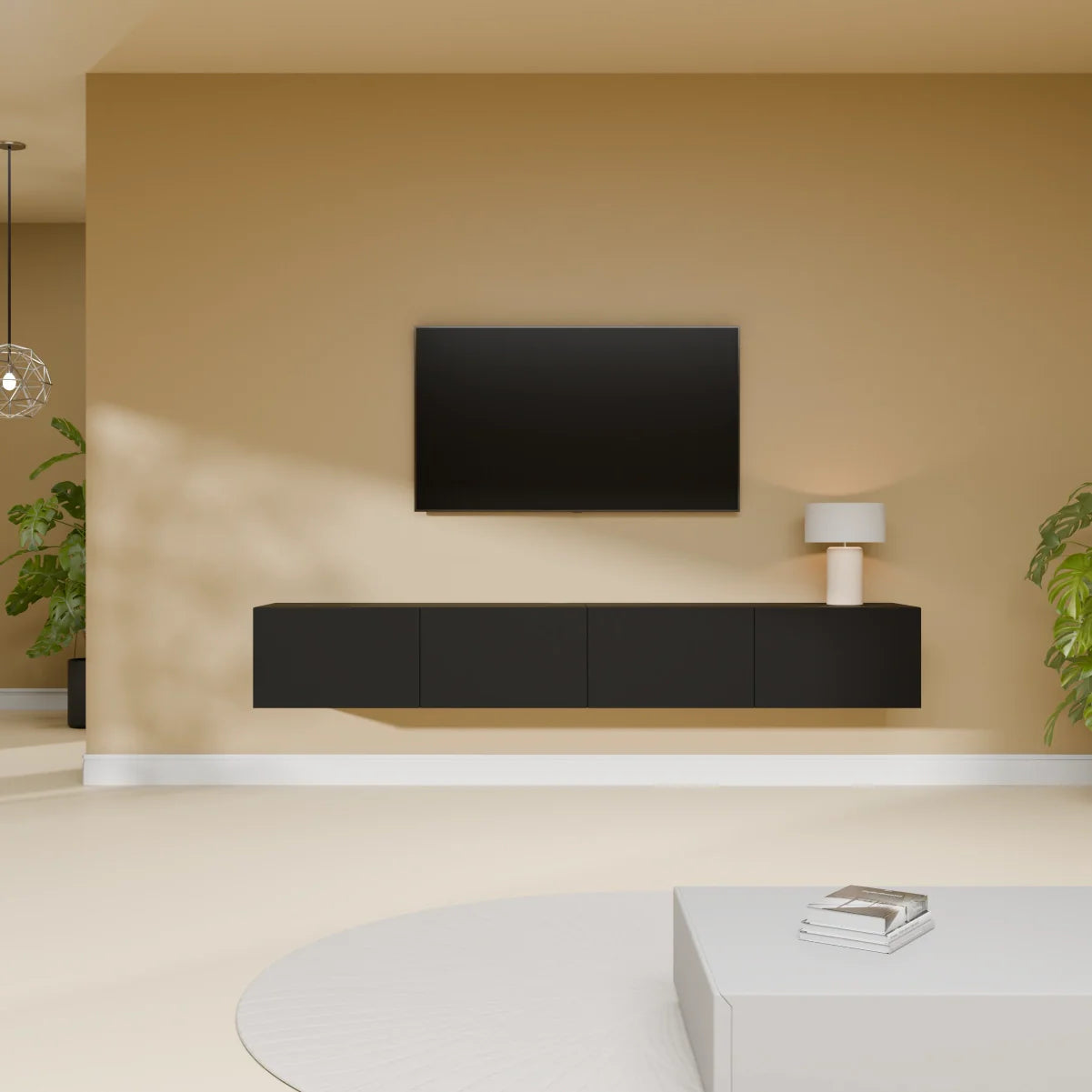 Mora TV Bord Møbel | Væghængt / Fritstående | 200 cm Sort