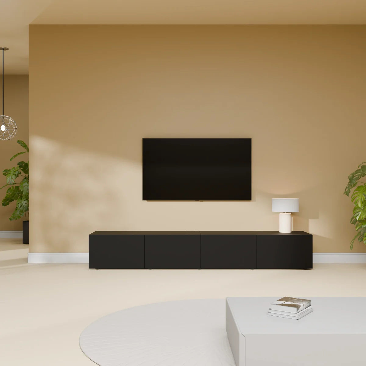Mora TV Bord Møbel | Væghængt / Fritstående | 200 cm Sort