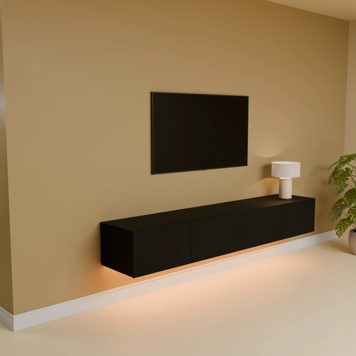 Mora TV Bord Møbel | Væghængt / Fritstående | 200 cm Sort