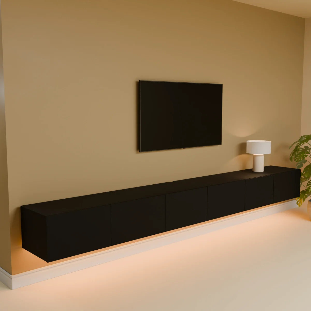 Mora TV Bord Møbel | Væghængt / Fritstående | 300 cm Sort