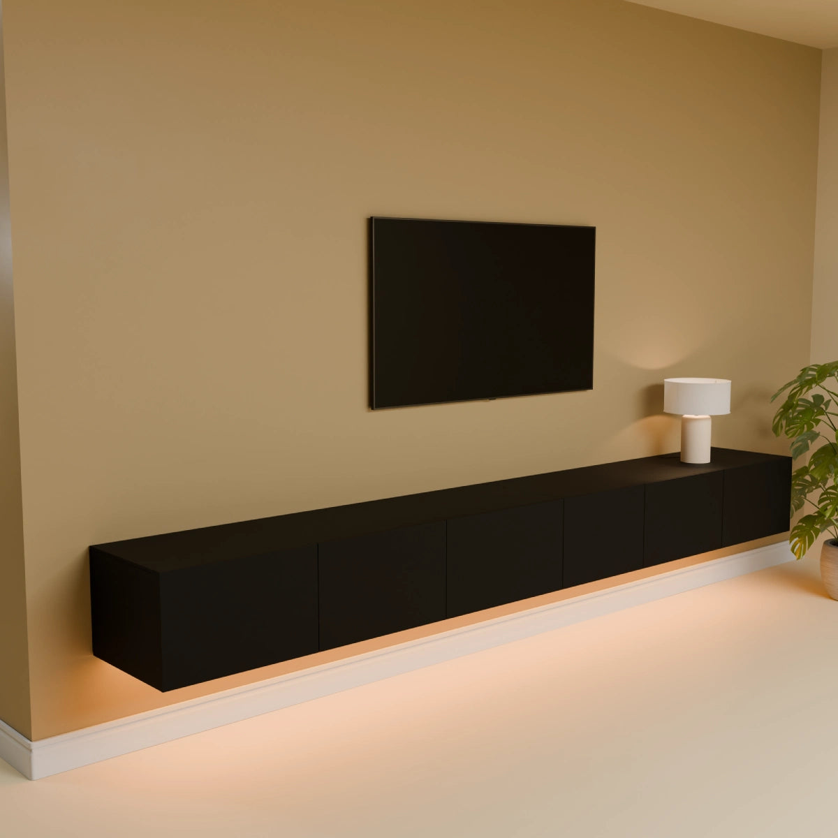 Mora TV Bord Møbel | Væghængt / Fritstående | 280 cm Sort
